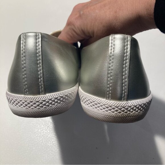 GEOX Sz 10 Plimsolls Glyo Silver Canvass Slip On Loafers Flats - Picture 10 of 11